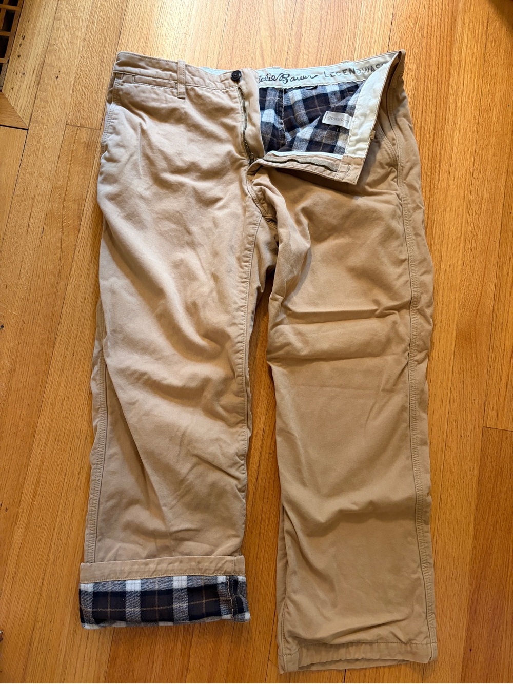Eddie Bauer Men’s Khaki Flannel-Lined Chinos 36x30